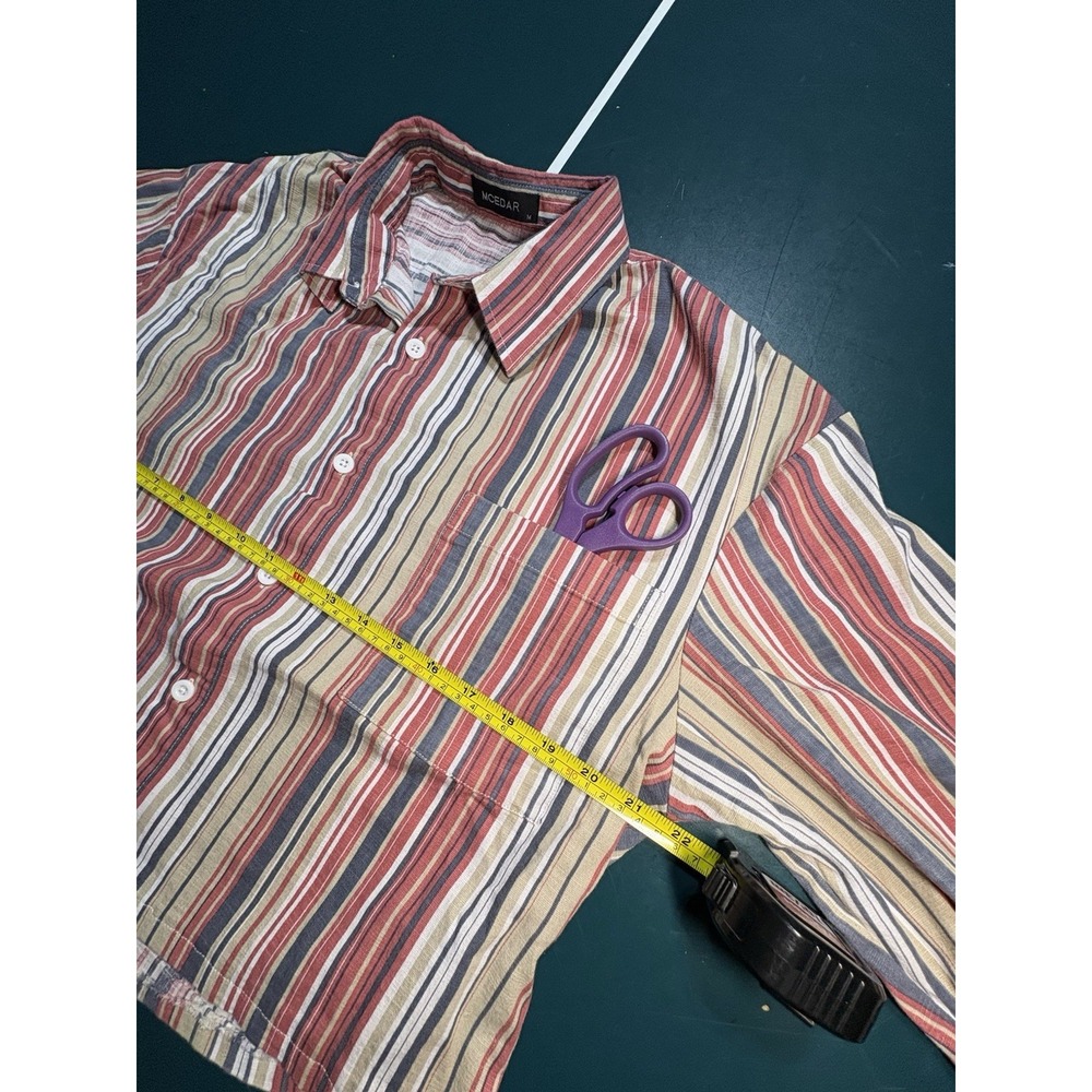 Striped Cropped Button Up Shirt Women's Medium Preppy Long Sleeve‎ Retro Casual - Picture 5 of 7